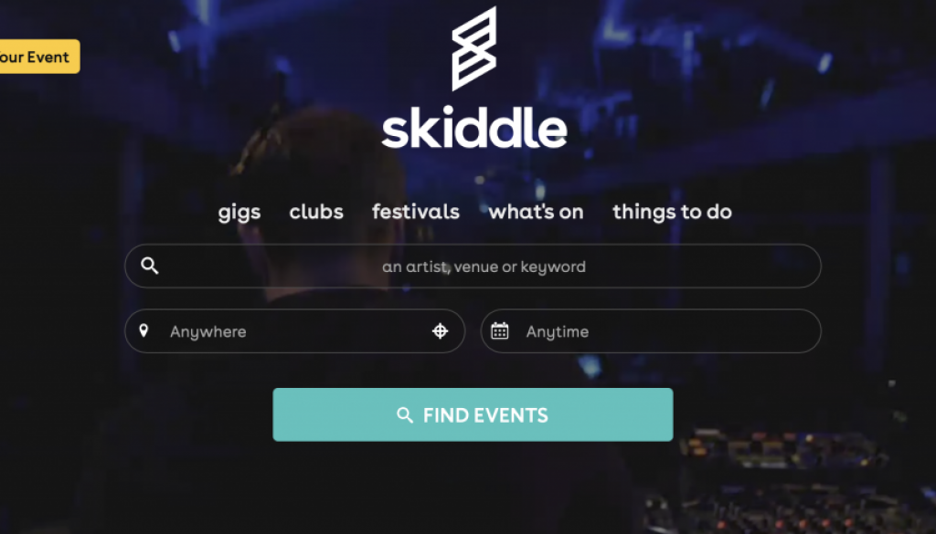 Skiddle home page